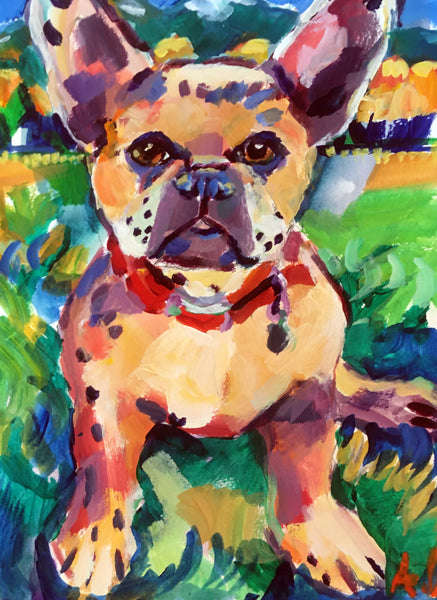 Doodle Frenchie Puppy Giclee Print 11" x 8.5"