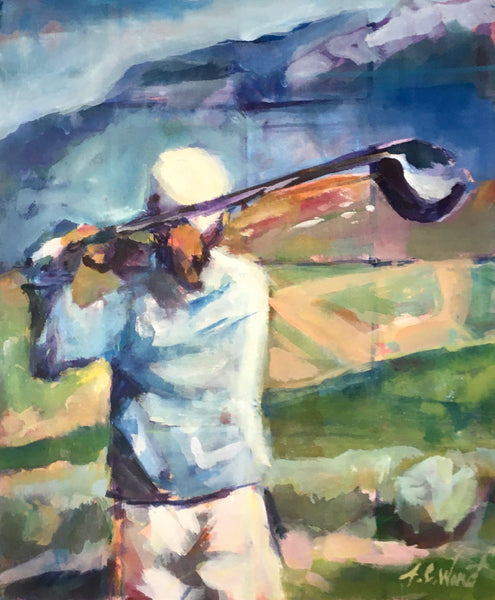 Golf - Driving the 1st Original Acrylic Canvas and Prints 20" x 18"