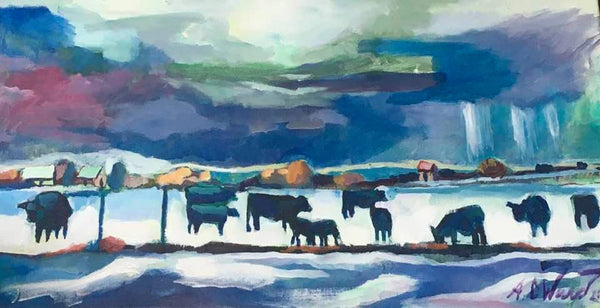 "Winter Cows" - Original Painting.